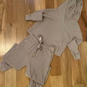 Mink Co-Ord Ribbed Set | Sweatpants + Hooded Top